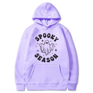 Lila Kapuzenpullover mit langen Ärmeln und gruseligem Halloween Geist Grafikprint.