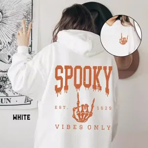 Sweat à Capuche Imprimé Halloween Unisexe Graphique Main de Squelette Sweat en Polyester Manches Longues avec Poche Kangourou Spooky Vibes Only Pullover