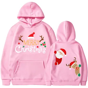 Feliz Navidad lindo patrón de dibujos animados sudaderas con capucha rosa casual invierno