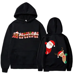 Sweat à Capuche de Noël Unisexe Homme Femme Doublé Polaire Pull Graphique Train Père Noël Imprimé Manches Longues Sweat à Capuche