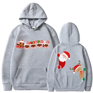 Sweat à capuche imprimé de Noël en gris pour femmes et hommes, pull de sport casual.
