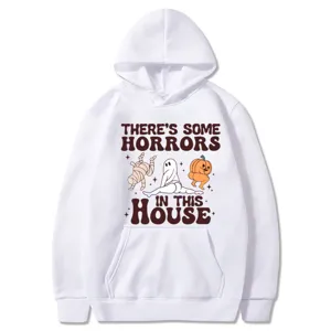 Sweat à capuche blanc manches longues imprimé graphique fantôme citrouille Halloween drôle
