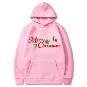 Felpa con Cappuccio in Pile Unisex con Stampa Grafica Natalizia Trendy Manica Lunga Top And Bottom Felpa Invernale Casual Festiva