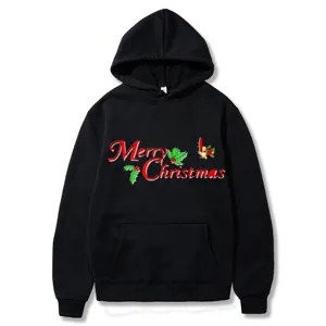 Felpa con cappuccio nera con stampa natalizia 2D, top casual per uomini e donne.