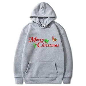 Felpa con cappuccio grigia stampata natalizia per uomo donna, felpa casual con tasca.