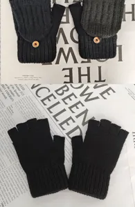 Detalle de los guantes de punto con calefacción USB y diseño de medio dedo