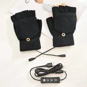 USB Verwarmde Handschoenen Voor Heren Dames Winter Warm Kasjmier Gebreide Vingerloze Wanten Met Flip-top 3 Temperatuurniveaus Verstelbare Elektrische Verwarmingshandschoenen