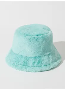 Primer plano de la suave textura de piel sintética de este sombrero de pescador verde menta
