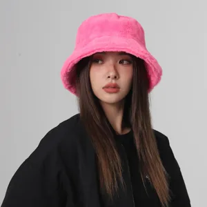 Cappello Bucket In Finta Pelliccia Caldo Peluche Inverno Autunno Tinta Unita Morbido Spesso Accessorio Per Donna
