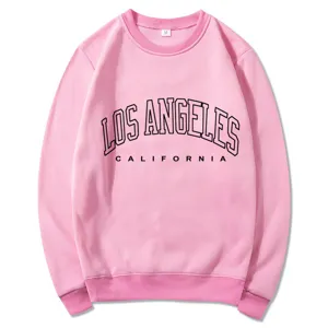 Pink crewneck sweatshirt for women featuring Los Angeles California print casual style.