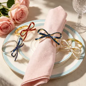 Metal enamel bow napkin ring elegant table decor holder for dining table wedding party setup.