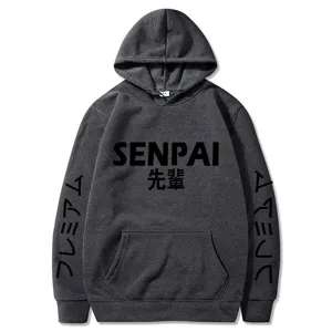 Sweat-shirt à capuche polaire style japonais gris foncé SENPAI pour homme et femme