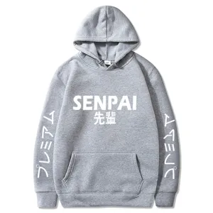 Sweat à capuche gris style japonais SENPAI polaire décontracté manches longues pull mode