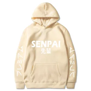 Sweat à capuche en molleton beige avec design SENPAI, style streetwear confortable et tendance.