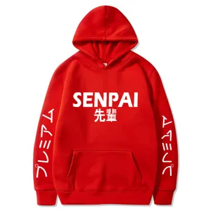 Sweat à capuche rouge style japonais SENPAI polaire unisexe sport extérieur