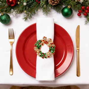 Anello portatovagliolo ghirlanda di Natale lega strass decorazione tavola festa di cena