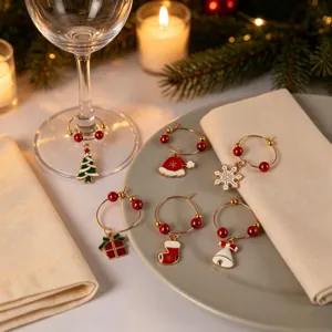 Noël métal verres à vin breloques décoration de table festive fête marqueurs de boissons