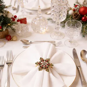 Eleganter Serviettenring mit funkelnden Strasssteinen, perfekt für die weihnachtliche Tischdeko.