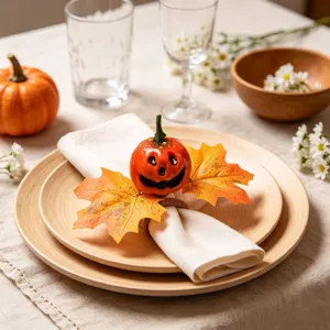 Autumn Pumpkin Maple Leaf Napkin Ring For Hotel Table Decoration Halloween Thanksgiving Festival Party Dining Table Decor