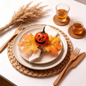 Autumn pumpkin maple leaf napkin ring table decoration for Halloween Thanksgiving dinner setting