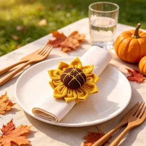 Portatovaglioli in tessuto girasole autunnale per decorazioni tavola e cene di nozze.