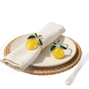 Lemon napkin ring set, metal fruit napkin holder for table decor, hotel restaurant party.