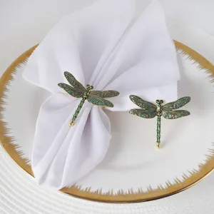 Servilleteros de Aleación de Zinc Libélula Oro Verde Esmalte Hebillas de Servilleta para Hotel Boda Decoración Mesa