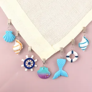 Set di clip per tovaglia in stile marino con ciondoli a forma di conchiglia e sirena.