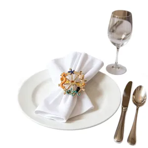 Nautical ship wheel napkin ring alloy ocean themed table decor for hotel and restaurant