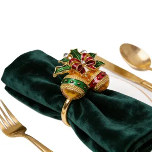 Christmas bell rhinestone napkin ring for festive holiday table setting decoration main view