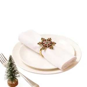 Weihnachts-Schneeflocken-Serviettenring mit Strass Gold Tischdeko fuer festliches Essen