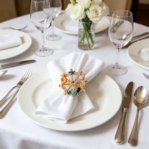 Ocean Style Rudder Zinc Alloy Napkin Rings Electroplated Multicolor Seahorse Octopus Napkin Buckle For Hotel Restaurant Western Dinner Table Setting Decor