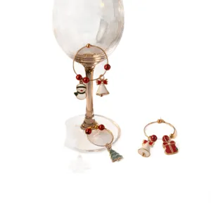 Noël métal verre à vin breloques ensemble pour fête table décoration marqueurs