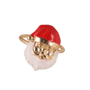 Detailed view of the Christmas Santa Claus napkin ring featuring vibrant red and white enamel.