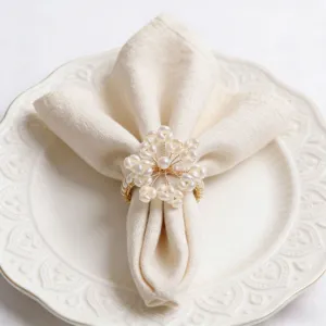 Luxury Gold Woven Floral Napkin Rings With Artificial Pearl For Hotel Wedding Table Decor Elegant Napkin Buckle Holder
