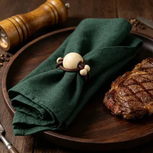Holzperlen Serviettenring Halter mit geflochtenem Seil, elegante Tischdeko fuer Partyessen.