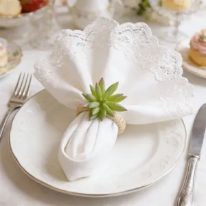 Servilletero de Suculenta Artificial Soporte de Servilleta de Rotán Tejido Europeo Hebilla de Servilleta de Planta Verde Falsa Para Hotel Cena Fiesta Hogar Mesa Decoración