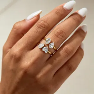 Close-up of double layer gold plated stainless steel ring set with sparkling cubic zirconia.