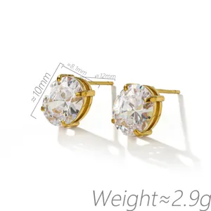 Stainless Steel Four-Prong Cubic Zirconia Stud Earrings Elegant Women Fashion Jewelry