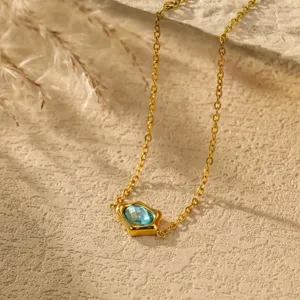 Gold plated irregular blue zircon pendant chain necklace elegant women jewelry daily commute