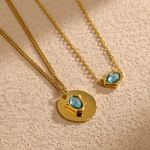 Gold-plated irregular blue zircon pendant necklace for women chic daily commute jewelry