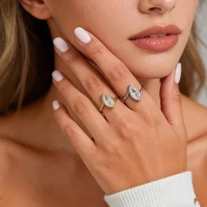 Anillo de Circonia Marquise de Acero Inoxidable Estilo Europeo y Americano Moda Pareja Anillo de Dedo de Acero de Titanio Joyería Regalo