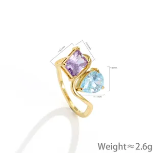 Detail view of the 18k gold plated multi-color zirconia twin ring with stone sizes.