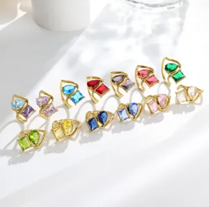 French Vintage Stainless Steel 18K Gold Plated Geometric Hollow Out Twin Rhinestone Stacking Ring For Women Luxury Hand Jewelry Gift