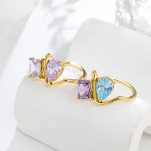 Exquisite 18k gold plated multi-color cubic zirconia dual stone open ring detail view.