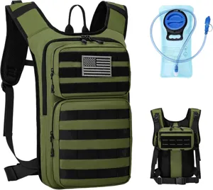 Sac à dos tactique avec poche à eau, sac militaire vert armée pour randonnée camping en plein air.
