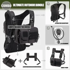 Tactical hydration backpack combo set with 2.5L water bladder and detachable outdoor chest pack