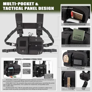 Tactical chest rig bag with multi-pocket design, MOLLE compatible outdoor utility vest.