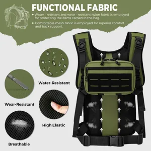 Vue détaillée du harnais tactique montrant le tissu en nylon imperméable et la maille respirante.