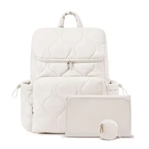 Σετ καπιτονέ τσάντα πλάτης αλλαξιέρα μωρού με θήκη πιπίλας σε ουδέτερο μπεζ χρώμα